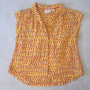 Maeve Anthropologie Yellow Pineapple Print Blouse Small Boho Summer Y2K Festival